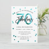 Invitation Fabuleux 70e | Moderne Elegant Turquoise fête d'an (Debout devant)
