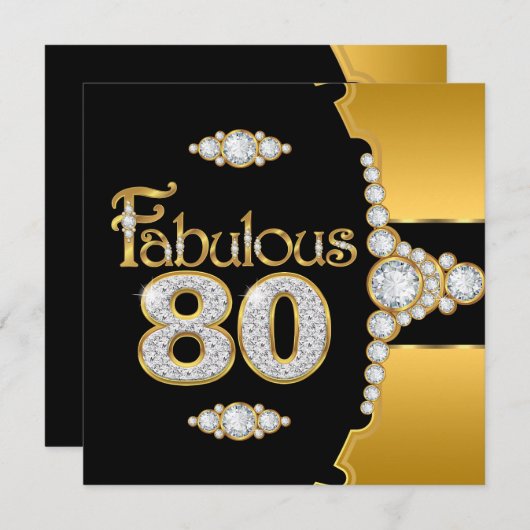 Invitation Fabuleux 80 80e anniversaire Gold Black Diamond (Devant / Derrière)
