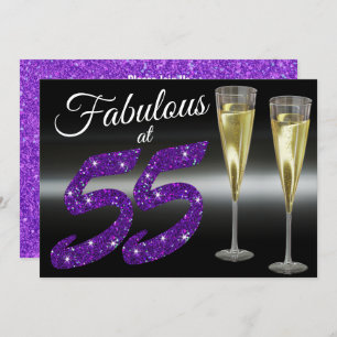 Invitation Fabuleux à 55 Fille Anniversaire Purple Parties sc
