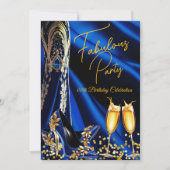 Invitation Fabuleux Anniversaire Bleu talons d'or Champagne (Devant)