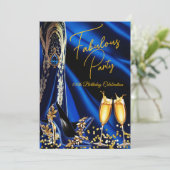Invitation Fabuleux Anniversaire Bleu talons d'or Champagne (Debout devant)