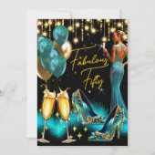 Invitation Fabuleux Anniversaire Champagne Bleu Turquoise Rob (Devant)