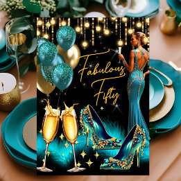 Invitation Fabuleux Anniversaire Champagne Bleu Turquoise Rob