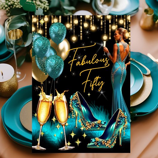 Invitation Fabuleux Anniversaire Champagne Bleu Turquoise Rob