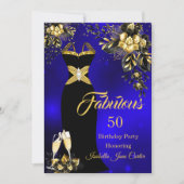 Invitation Fabuleux Anniversaire Champagne Blue Gold Floral (Devant)