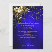 Invitation Fabuleux Anniversaire Champagne Blue Gold Floral (Dos)