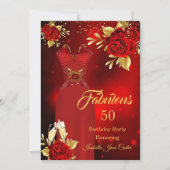 Invitation Fabuleux Anniversaire Champagne Robe Rouge Rose Or (Devant)