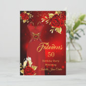 Invitation Fabuleux Anniversaire Champagne Robe Rouge Rose Or (Debout devant)