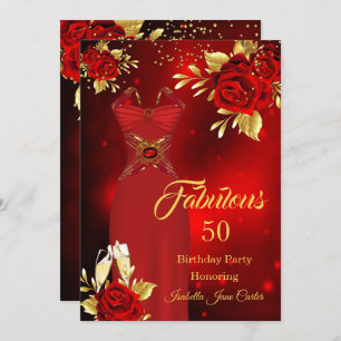 Invitation Fabuleux Anniversaire Champagne Robe Rouge Rose Or