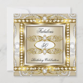 Invitation Fabuleux Anniversaire Crème Diamond Pearl Or (Devant)