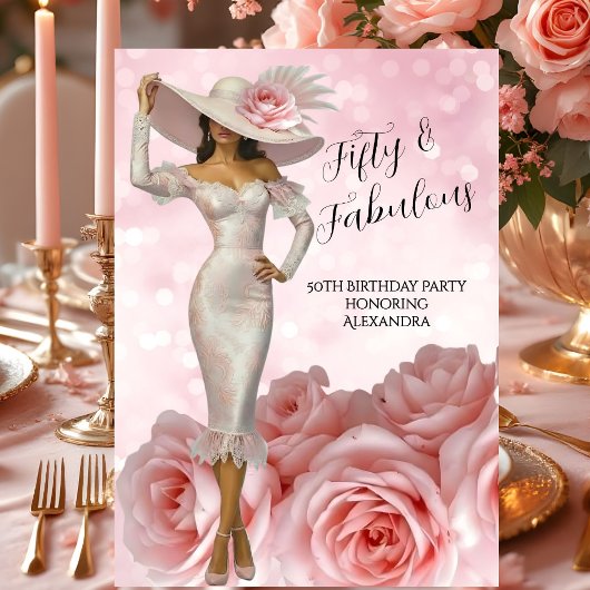 Invitation Fabuleux Anniversaire Glamour Femme Roses roses ro
