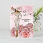 Invitation Fabuleux Anniversaire Glamour Femme Roses roses ro (Debout devant)