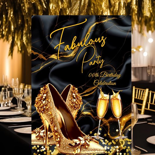 Invitation Fabuleux Anniversaire Gold talons Champagne noir