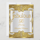 Invitation Fabuleux anniversaire Gold White Pearls Golden Fra (Devant)