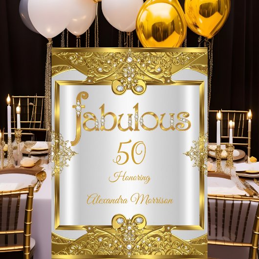 Invitation Fabuleux anniversaire Gold White Pearls Golden Fra