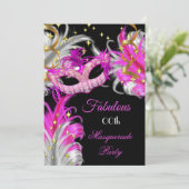 Invitation Fabuleux anniversaire Hot Pink Gold Masquerade Par (Debout devant)