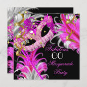 Invitation Fabuleux anniversaire Hot Pink Gold Masquerade Par (Devant / Derrière)