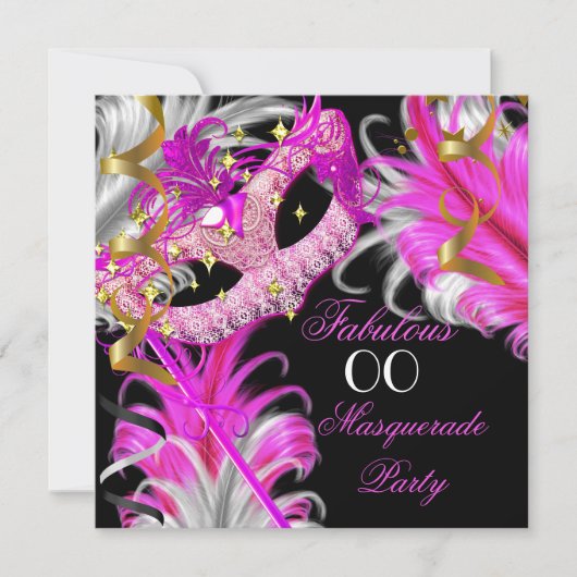 Invitation Fabuleux anniversaire Hot Pink Gold Masquerade Par (Devant)