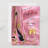 Invitation Fabuleux Anniversaire Lumière Rose talons d'or Cha (Devant)
