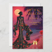 Invitation Fabuleux Anniversaire Lune Plage Black Red Gold (Devant)