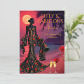 Invitation Fabuleux Anniversaire Lune Plage Black Red Gold (Debout devant)