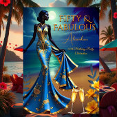 Invitation Fabuleux Anniversaire Lune Plage Jaune Bleu