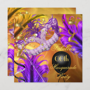 Invitation Fabuleux Anniversaire Masquerade Party Purple Gold