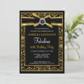 Invitation Fabuleux Anniversaire Pearl Gold Lace Bow Invitati (Debout devant)