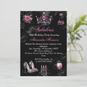 Invitation Fabuleux anniversaire Pink Silver Black Tiara talo (Debout devant)