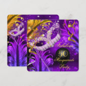 Invitation Fabuleux Anniversaire Purple Gold Masquerade Party (Devant / Derrière)