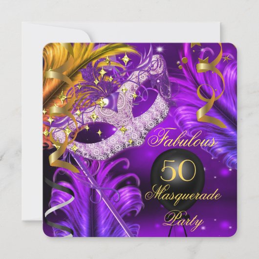 Invitation Fabuleux Anniversaire Purple Gold Masquerade Party (Devant)