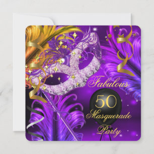 Invitation Fabuleux Anniversaire Purple Gold Masquerade Party