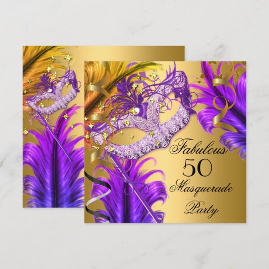 Invitation Fabuleux Anniversaire Purple Gold Masquerade Party (Devant / Derrière)