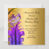 Invitation Fabuleux Anniversaire Purple Gold Masquerade Party (Dos)