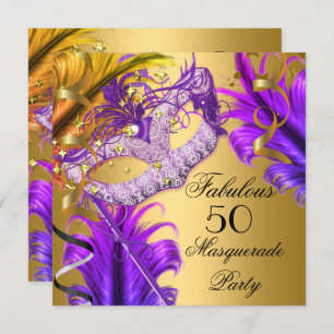 Invitation Fabuleux Anniversaire Purple Gold Masquerade Party