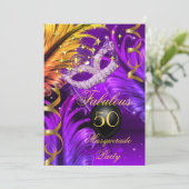 Invitation Fabuleux Anniversaire Purple Masquerade masque or (Debout devant)