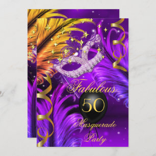 Invitation Fabuleux Anniversaire Purple Masquerade masque or