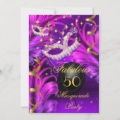 Invitation Fabuleux Anniversaire Purple rose masque mascarade (Devant)
