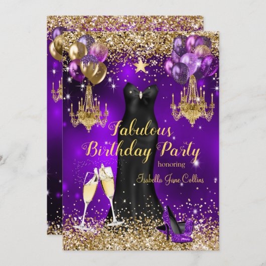 Invitation Fabuleux Anniversaire Purple Star de célébration (Devant / Derrière)