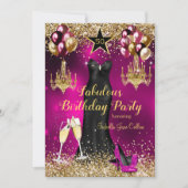 Invitation Fabuleux Anniversaire rose Celebration Star talons (Devant)