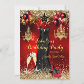 Invitation Fabuleux Anniversaire Rouge Celebration Star talon (Devant)