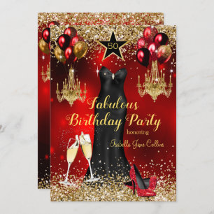 Invitation Fabuleux Anniversaire Rouge Celebration Star talon