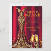 Invitation Fabuleux Anniversaire Rouge Gems Gold Robe Champag (Devant)