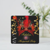 Invitation Fabuleux Anniversaire Rouge Or Black Masquerade Pa (Debout devant)