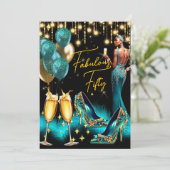 Invitation Fabuleux Anniversaire Turquoise Bleu Robe Champagn (Debout devant)