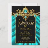 Invitation Fabuleux Anniversaire Turquoise Bleu Silk Gold Gem (Devant)