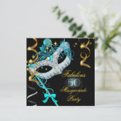 Invitation Fabuleux Anniversaire Turquoise Gold Black Masquer (Debout devant)