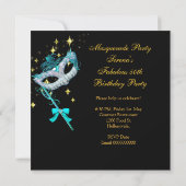 Invitation Fabuleux Anniversaire Turquoise Gold Black Masquer (Dos)