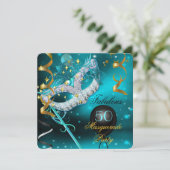 Invitation Fabuleux Anniversaire Turquoise Gold Masquerade Pa (Debout devant)
