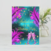 Invitation Fabuleux Anniversaire turquoise Purple rose Champa (Debout devant)